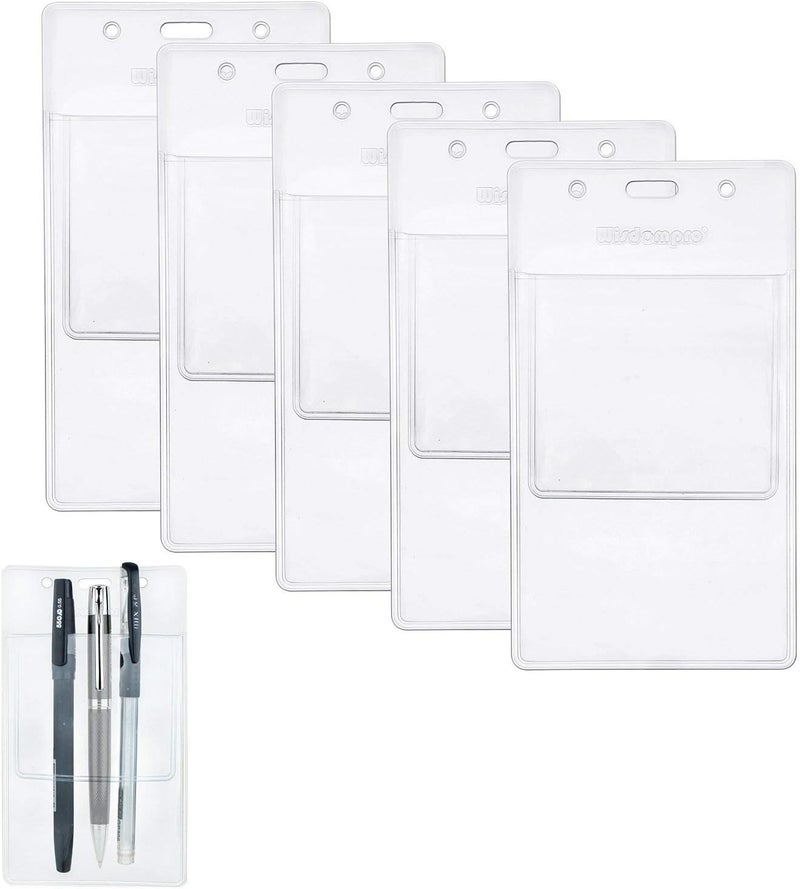 Wisdompro 10 Pack Heavy Duty Pocket Protector for Shirts, Lab Coats, Pants - Multi-Purpose- Holds Pens, Pointers, Cards, and Notes. Top is Pre-Slotted for Lanyard and Has Holes for Nametag - Clear - Image 1