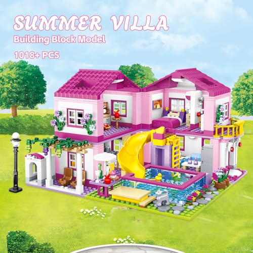 CSNRHG Pink Summer Pool Villa Building Block Set Friends Construction Educational Toy 1018 Pieces Gifts for Girls Teens Kids Adults Ages 6 - Image 5