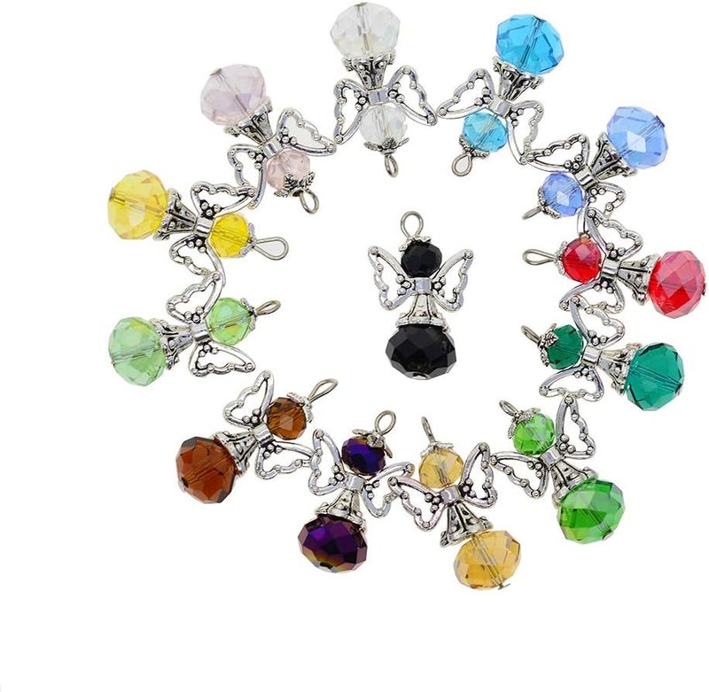 klarako 12 Pieces Alloy Filigree Hollow out Angel Wings Charms Pendant with Crystal Glass Beads Dangle Charm Pendants Jewelry DIY Crafts Bulk blue - Image 2