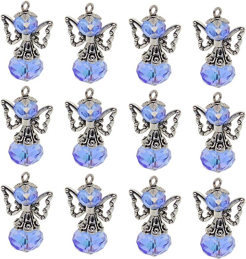 klarako 12 Pieces Alloy Filigree Hollow out Angel Wings Charms Pendant with Crystal Glass Beads Dangle Charm Pendants Jewelry DIY Crafts Bulk blue - Image 1