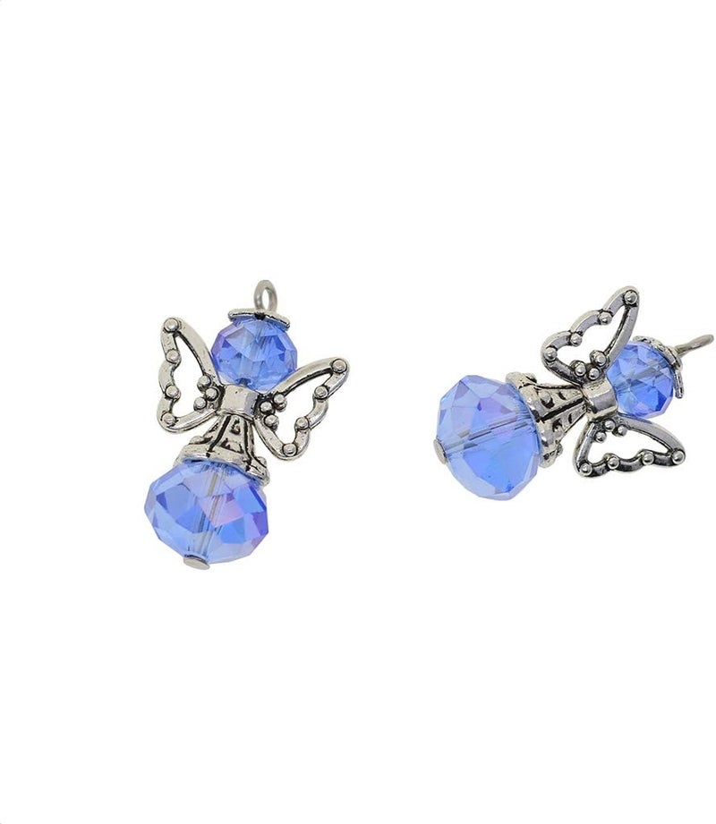 klarako 12 Pieces Alloy Filigree Hollow out Angel Wings Charms Pendant with Crystal Glass Beads Dangle Charm Pendants Jewelry DIY Crafts Bulk blue - Image 3