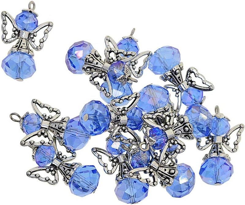 klarako 12 Pieces Alloy Filigree Hollow out Angel Wings Charms Pendant with Crystal Glass Beads Dangle Charm Pendants Jewelry DIY Crafts Bulk blue - Image 5