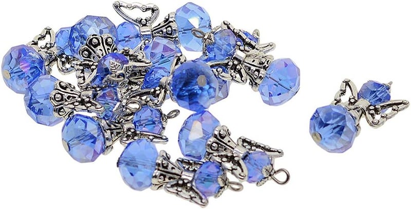 klarako 12 Pieces Alloy Filigree Hollow out Angel Wings Charms Pendant with Crystal Glass Beads Dangle Charm Pendants Jewelry DIY Crafts Bulk blue - Image 4