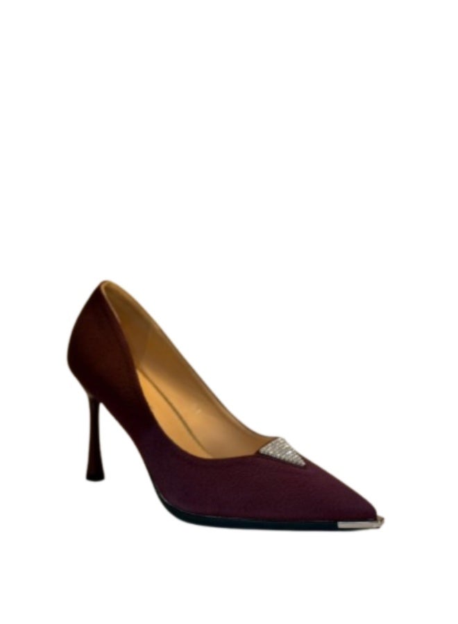 Shoe star حذاء شو ستار نسائي كعب متوسط مدبب لون ماروني مزين بالماس - Image 1