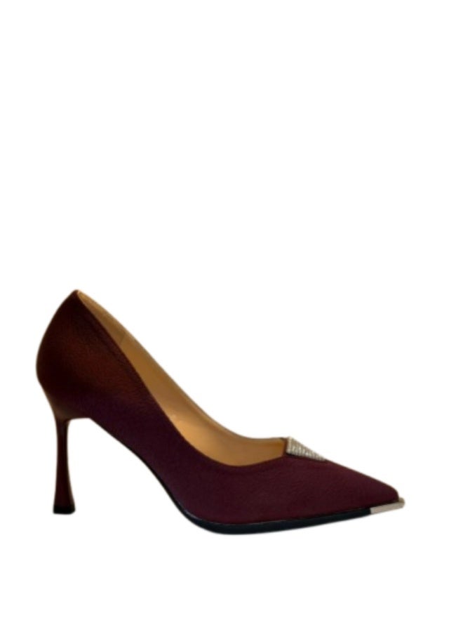 Shoe star حذاء شو ستار نسائي كعب متوسط مدبب لون ماروني مزين بالماس - Image 2