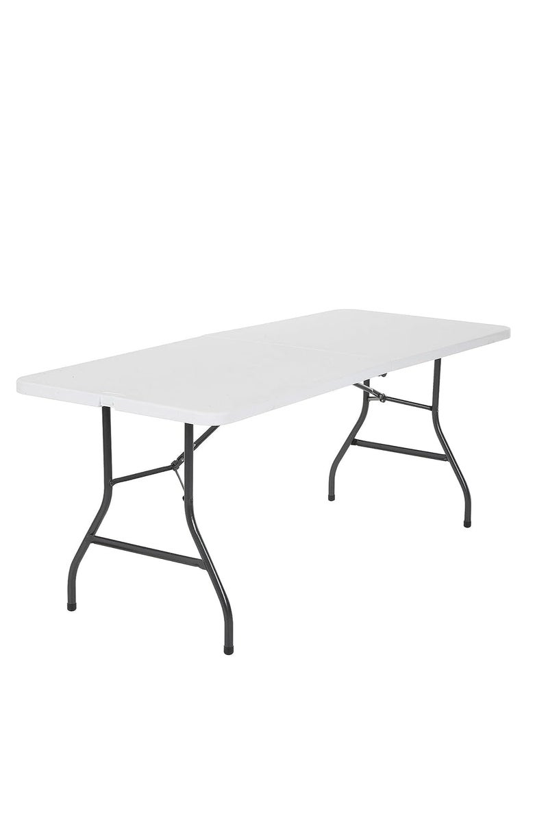 فكسر طاولة تخييم قابلة للطي من FIXER بحجم 150×70×75 سم – طاولة نزهة خارجية قوية التحمل من البلاستيك، طاولة متنقلة بتصميم تريست قابل للطي مع مقبض حمل، خفيفة الوزن ومناسبة للشواء والحفلات والمناسبات – باللون الأبيض - Image 1