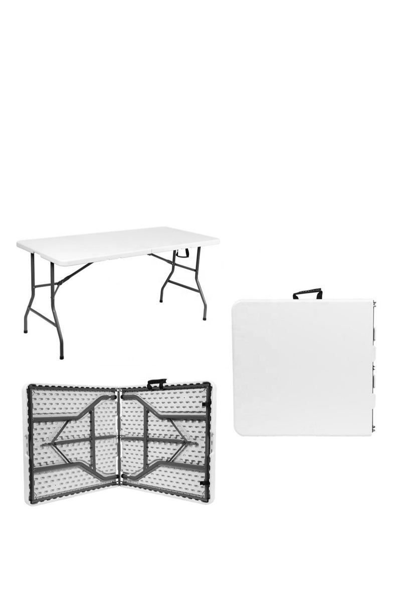 فكسر طاولة تخييم قابلة للطي من FIXER بحجم 150×70×75 سم – طاولة نزهة خارجية قوية التحمل من البلاستيك، طاولة متنقلة بتصميم تريست قابل للطي مع مقبض حمل، خفيفة الوزن ومناسبة للشواء والحفلات والمناسبات – باللون الأبيض - Image 2