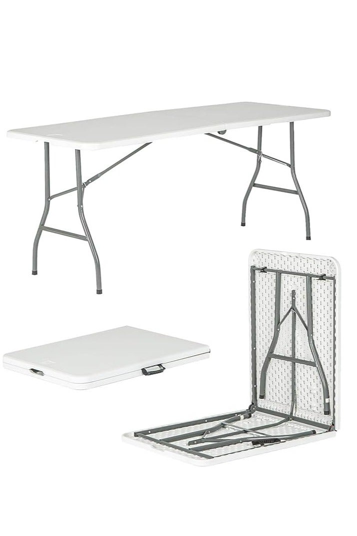 فكسر طاولة تخييم قابلة للطي من FIXER بحجم 150×70×75 سم – طاولة نزهة خارجية قوية التحمل من البلاستيك، طاولة متنقلة بتصميم تريست قابل للطي مع مقبض حمل، خفيفة الوزن ومناسبة للشواء والحفلات والمناسبات – باللون الأبيض - Image 3