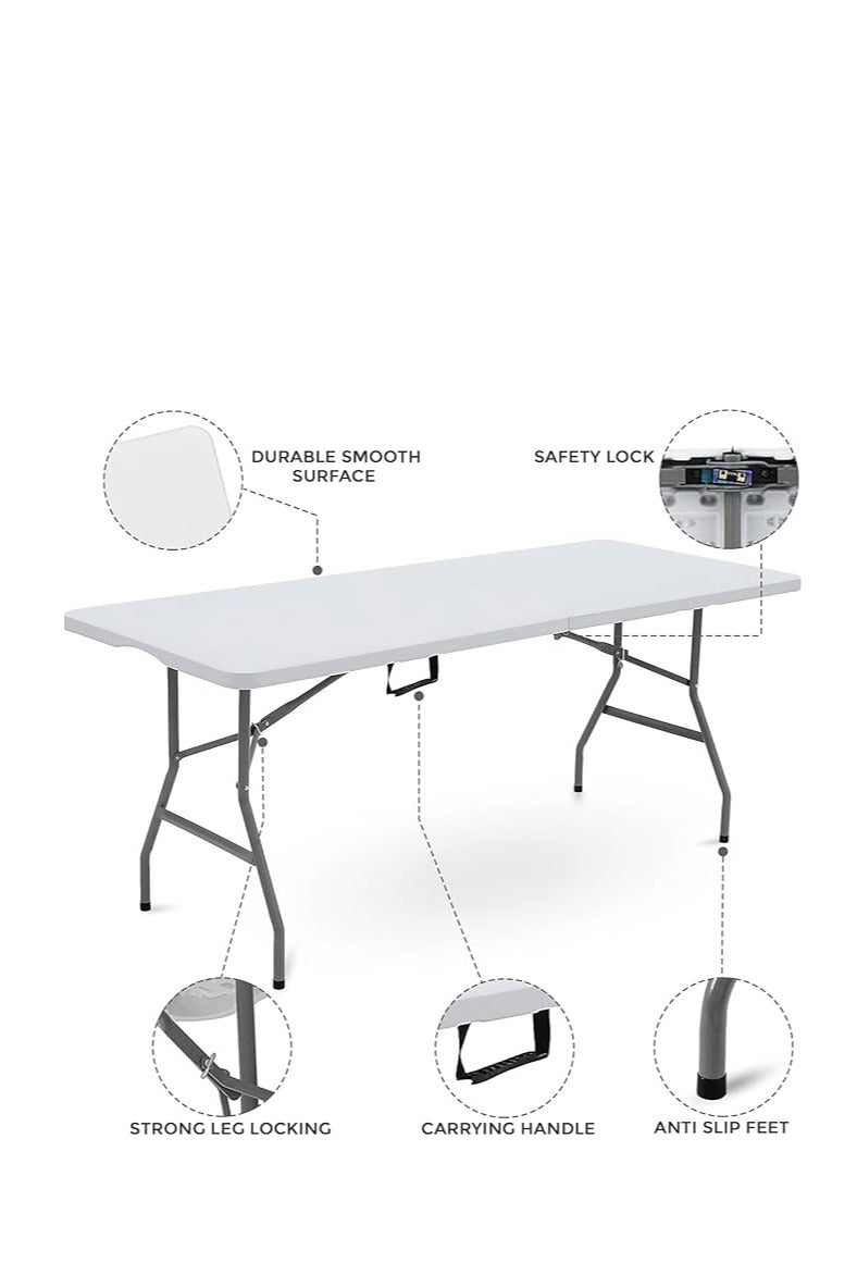 فكسر طاولة تخييم قابلة للطي من FIXER بحجم 150×70×75 سم – طاولة نزهة خارجية قوية التحمل من البلاستيك، طاولة متنقلة بتصميم تريست قابل للطي مع مقبض حمل، خفيفة الوزن ومناسبة للشواء والحفلات والمناسبات – باللون الأبيض - Image 4
