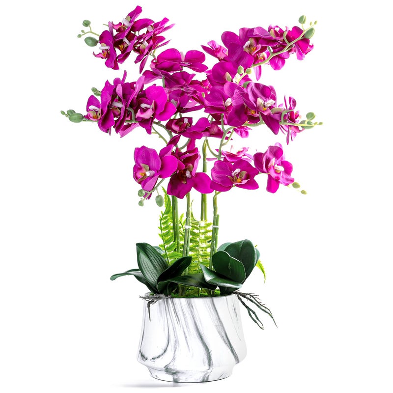 WW Artificial Orchid Plants and Flowers with Vase Fake Faux Silk Orchid in Ceramic Pot 24 Purple