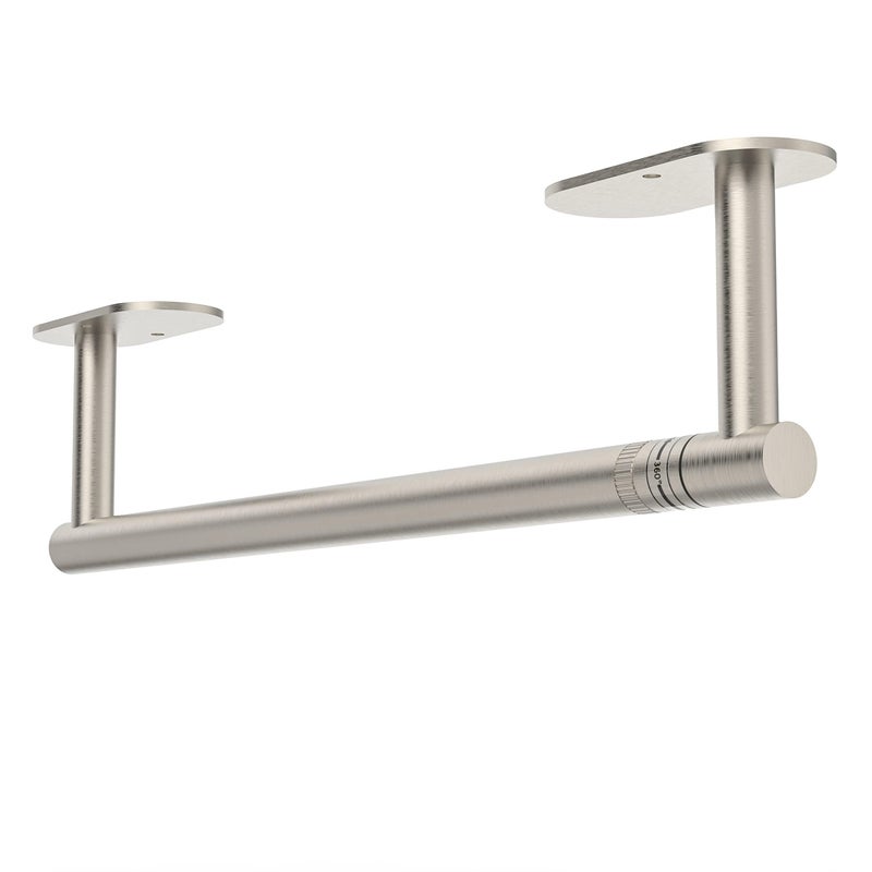 WZRUA Kitchen Roll Holder Under Cabinet Self Adhesive or Wall Mounted Paper Towel Holder Brushed Nickel Double Post Pivoting Stainless Steel Kitchen Paper Holder Round Base