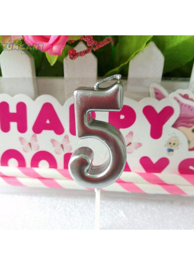 Funcart Silver Color Numerical Number 5 Cake Topper Candle, 5th Birthday Candles for Cake, Number 5 Metallic Candle Party Anniversary Cakes Decoration for Kids Women or Men - Image 1
