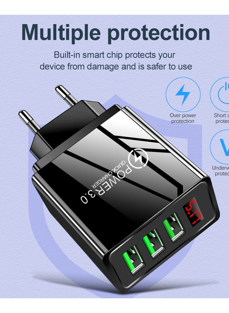 Generic - ⭐ Mobile Phone Charger Digital Display Travel Wall Charger Adapter  3.1A Support  Fast Charger Quick Charge 3.1  with LED Display  For iPhone and Android  شاحن موبايل بتقنية الشحن السريع من كوالكوم مع 3 مخرج لشحن اكثر من هاتف وشاشة ديجيتال لعرض قوة الشحن  لشحن كل الهواتف - Image 1