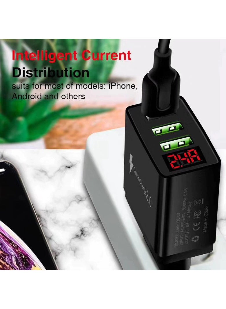 Generic - ⭐ Mobile Phone Charger Digital Display Travel Wall Charger Adapter  3.1A Support  Fast Charger Quick Charge 3.1  with LED Display  For iPhone and Android  شاحن موبايل بتقنية الشحن السريع من كوالكوم مع 3 مخرج لشحن اكثر من هاتف وشاشة ديجيتال لعرض قوة الشحن  لشحن كل الهواتف - Image 1
