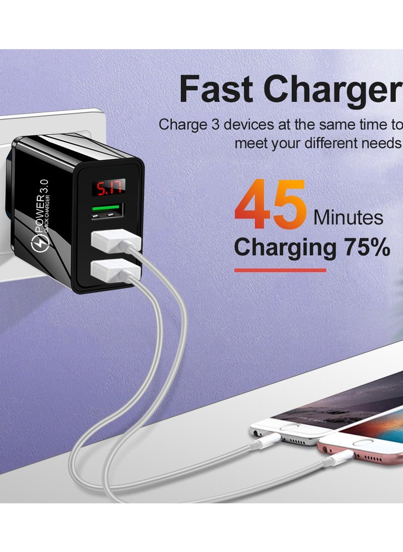 Generic - ⭐ Mobile Phone Charger Digital Display Travel Wall Charger Adapter  3.1A Support  Fast Charger Quick Charge 3.1  with LED Display  For iPhone and Android  شاحن موبايل بتقنية الشحن السريع من كوالكوم مع 3 مخرج لشحن اكثر من هاتف وشاشة ديجيتال لعرض قوة الشحن  لشحن كل الهواتف - Image 1