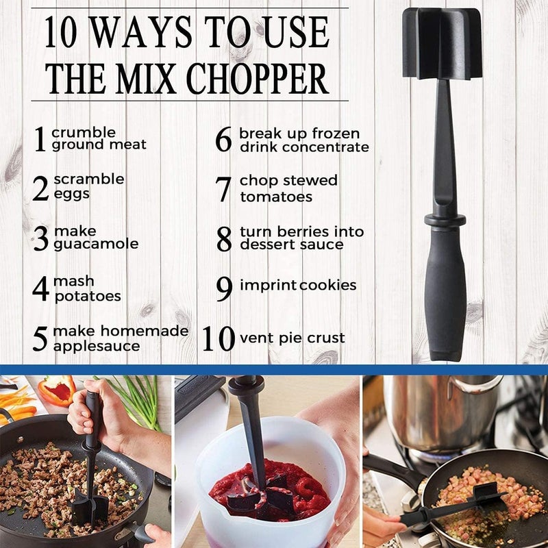 NETXE Nylon NonStick Meat Chopper and Potato Masher Heat Resistant Ground Meat Smasher for Hamburger Meat 5 Curved Blades Ground Beef Smasher Nylon Non Stick Mixer Stirrer and Kitchen Gadgets Black - Image 5