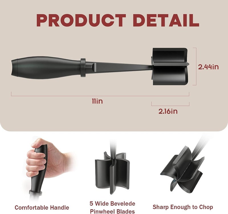 NETXE Nylon NonStick Meat Chopper and Potato Masher Heat Resistant Ground Meat Smasher for Hamburger Meat 5 Curved Blades Ground Beef Smasher Nylon Non Stick Mixer Stirrer and Kitchen Gadgets Black - Image 2