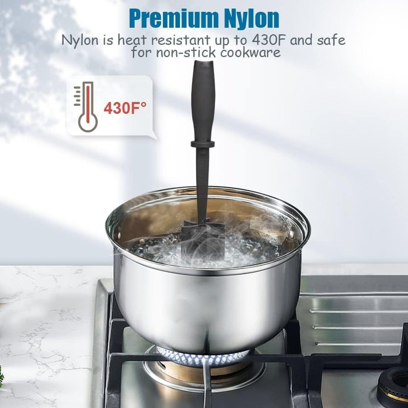 NETXE Nylon NonStick Meat Chopper and Potato Masher Heat Resistant Ground Meat Smasher for Hamburger Meat 5 Curved Blades Ground Beef Smasher Nylon Non Stick Mixer Stirrer and Kitchen Gadgets Black - Image 4