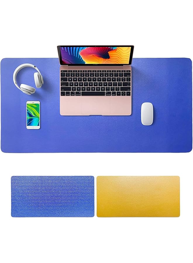 SKY-TOUCH Desk Pad Leather Computer Mouse Pad Office Desk Mat Extended Gaming Mouse Pad Non Slip Waterproof Dual Side Use Desk Mat Protector 80Cm X 40Cm Blue Yellow - Image 1