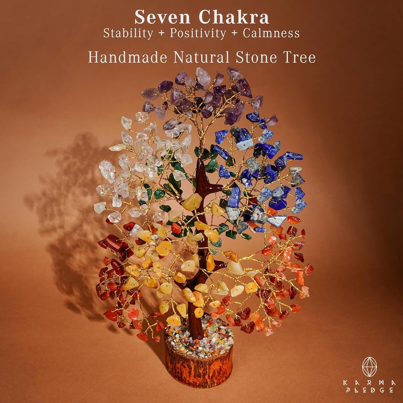 KARMAPLEDGE 7 Chakra Healing Crystal Tree with Rose Quartz Crystal Necklaces Gifts for Women, Positive Energy, Wealth, Success, Meditation, Home & Office Decor, Spiritual Birthday Gifts for Mom and Loved one, - Image 2