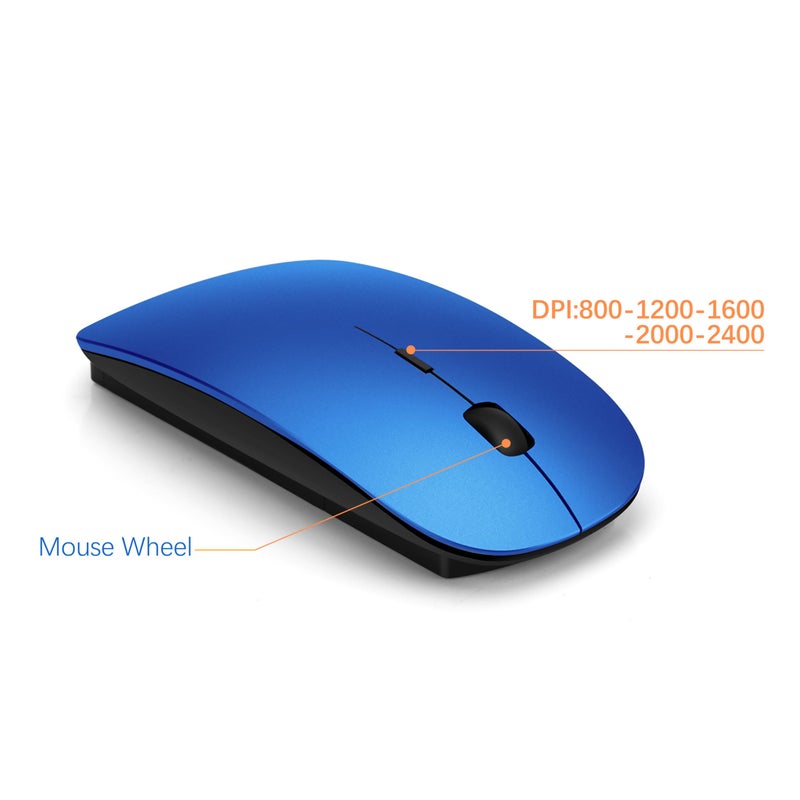 TopMate Wireless Keyboard and Mouse Ultra Slim Combo, 2.4G Silent Compact USB Mouse and Scissor Switch Keyboard Set with Cover, 2 AA and 2 AAA Batteries, for PC/Laptop/Windows/Mac - Blue Black - Image 4
