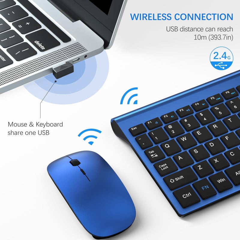TopMate Wireless Keyboard and Mouse Ultra Slim Combo, 2.4G Silent Compact USB Mouse and Scissor Switch Keyboard Set with Cover, 2 AA and 2 AAA Batteries, for PC/Laptop/Windows/Mac - Blue Black - Image 3