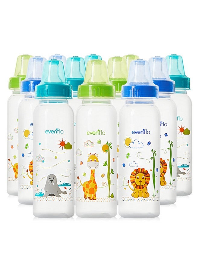 Evenflo Feeding Classic Prints Polypropylene Bottles for Baby, Infant and Newborn - Blue/Green/Teal, 8 Ounce (Pack of 12) - Image 1
