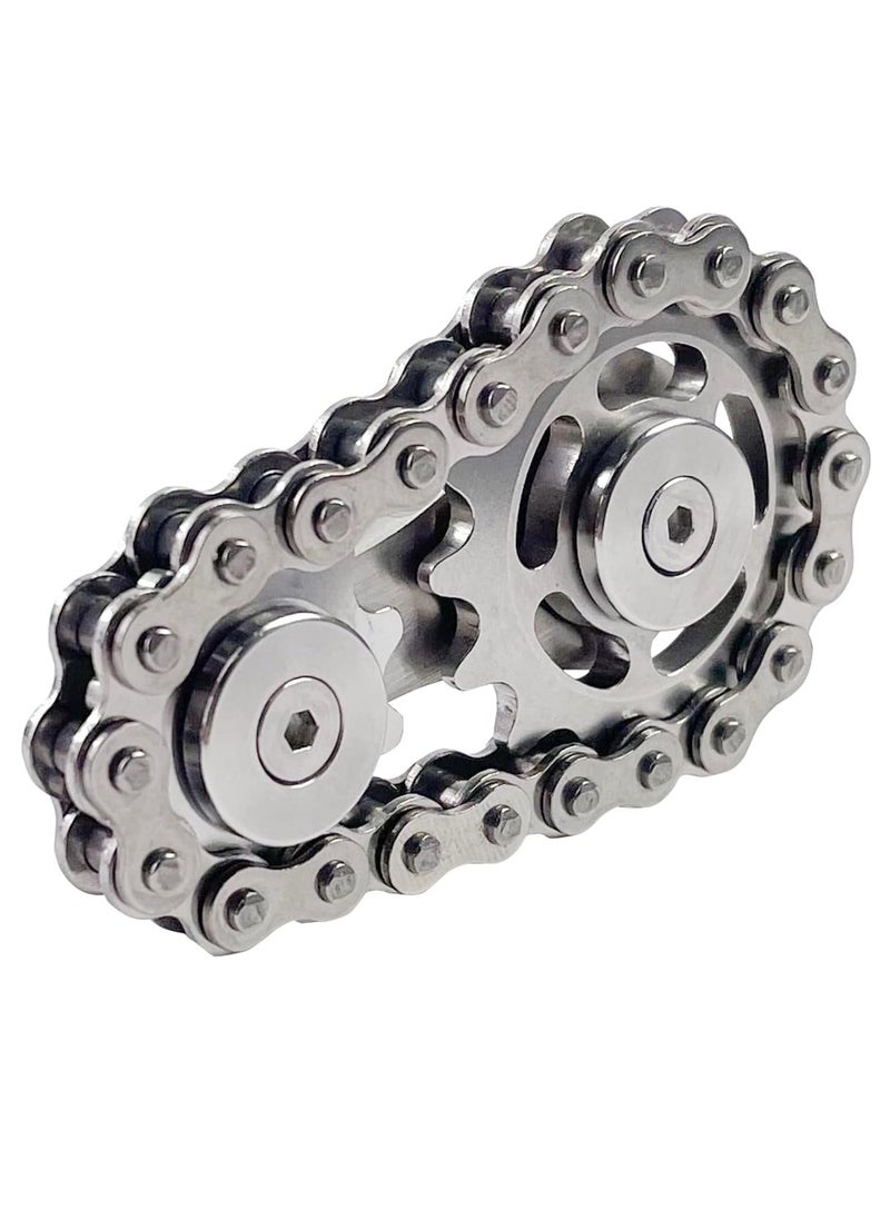 Generic - Bike Chain Gear Fidget Spinner, Metal Sprocket Chain Stress Relief Toy, Stress Relief Toy, Stainless Steel Durable Mechanism, with Smooth Bearing EDC Novelty Toy (Silver) - Image 1