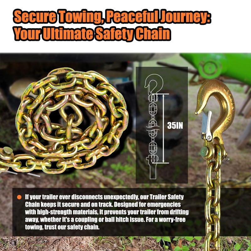 Tkk 2-Pack Trailer Safety Chain - 35 Inch Chain With 5/16'' Clevis Snap Hook And Retainer | 21 000 Lbs Break Strength | Secure Towing Transport Chains - Image 4