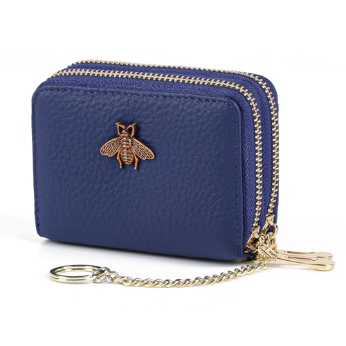 imeetu RFID Credit Card Holder, Small Leather Double Zipper Card Case Wallet for Women (Max,Cobalt Blue) - Image 1