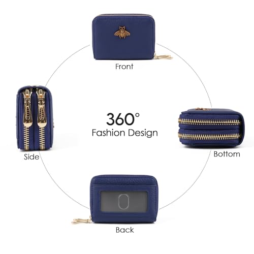 imeetu RFID Credit Card Holder, Small Leather Double Zipper Card Case Wallet for Women (Max,Cobalt Blue) - Image 3