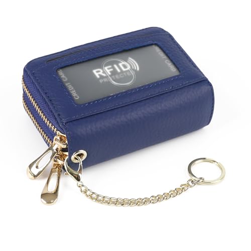 imeetu RFID Credit Card Holder, Small Leather Double Zipper Card Case Wallet for Women (Max,Cobalt Blue) - Image 2
