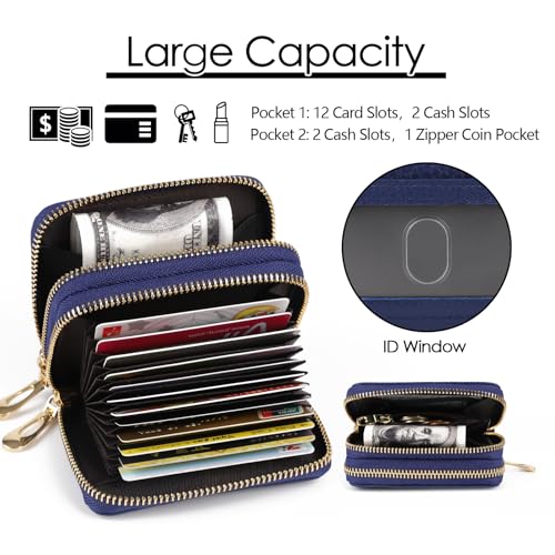 imeetu RFID Credit Card Holder, Small Leather Double Zipper Card Case Wallet for Women (Max,Cobalt Blue) - Image 4