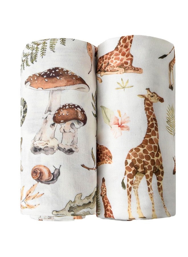 Little Jump Little Jump Muslin Swaddle Blankets Neutral, Baby Swaddling Wrap Nursery Baby Blanket for Boys & Girls Unisex, Soft 70% Viscose from Bamboo and 30% Cotton, Large 47 x 47 inches (Giraffe & Mushroom)  - Image 1