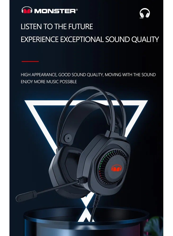 مونستر Airmars N5 Lite Gaming Headset USB 7.1 Surround Sound. Audio Interface with Noise Canceling Mic , Skin-friendly, Breathable Earcups For Lasting Comfort - Black - Image 5