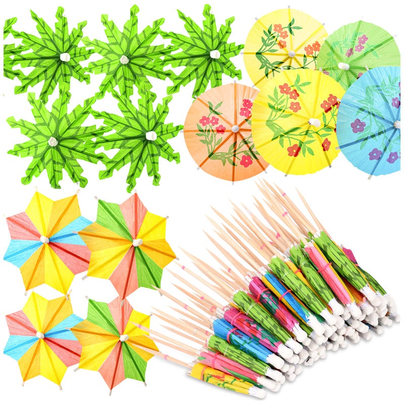 325 Pcs Cocktail Umbrellas Assorted Colors Hawaiian Umbrella Cocktail Picks for FoodDrinks 3 Types Umbrella Cocktail Picks for Tiki Bars Fruit Plate and Birthday Party