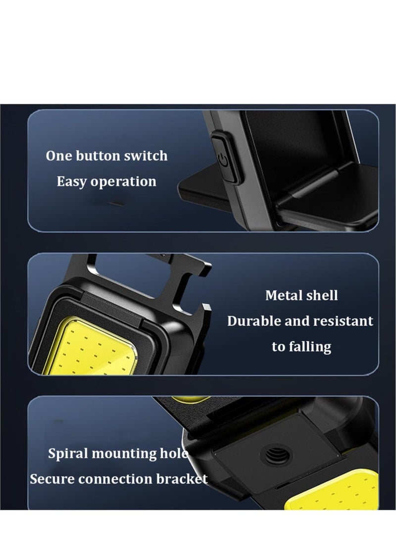 COB Mini Rechargeable Keychain Work Light, 1000 Lumens 4 Modes, Waterproof Flashlight with Folding Magnet Bracket Bottle Opener, Suitable for Walking, Camping, Repairing, Running Outdoor - Image 3