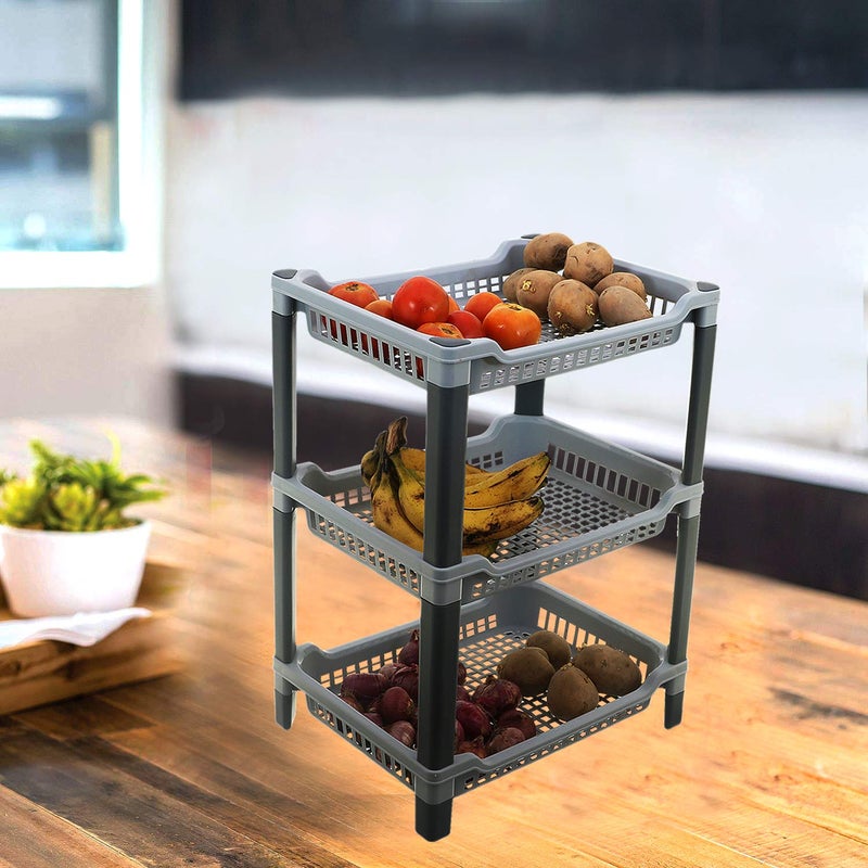 Kuber industries Plastic 3 Layer Big Multi-Purpose Kitchen Storage Basket Rack (Grey) - CTKTC030664 - Image 2