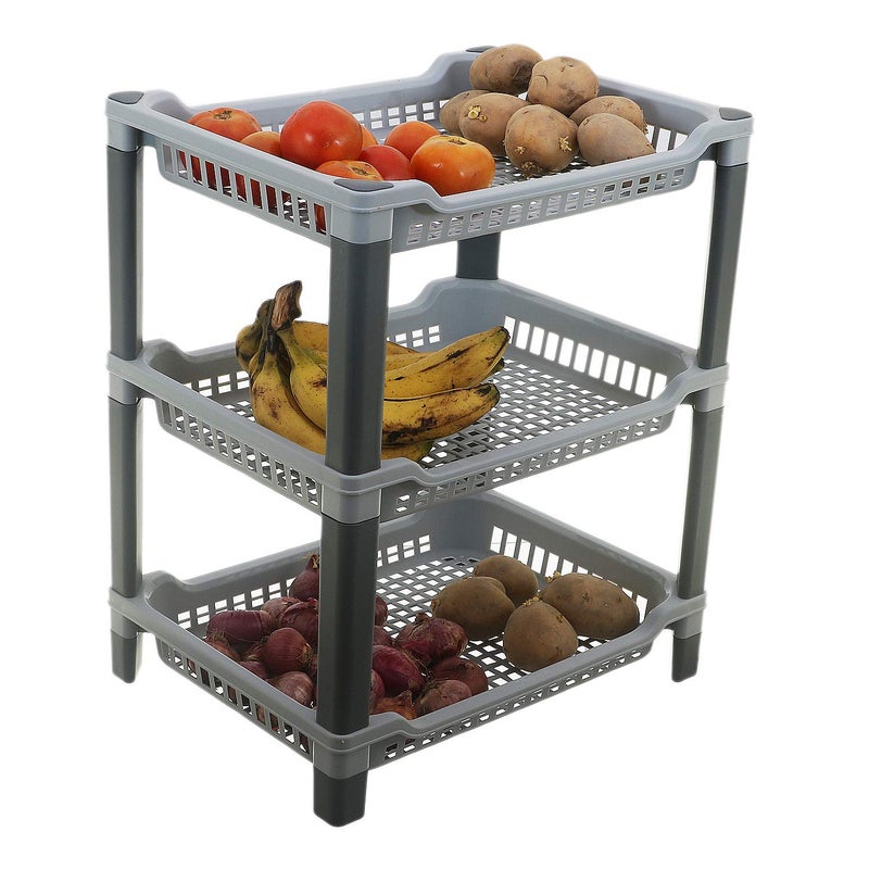 Kuber industries Plastic 3 Layer Big Multi-Purpose Kitchen Storage Basket Rack (Grey) - CTKTC030664 - Image 1