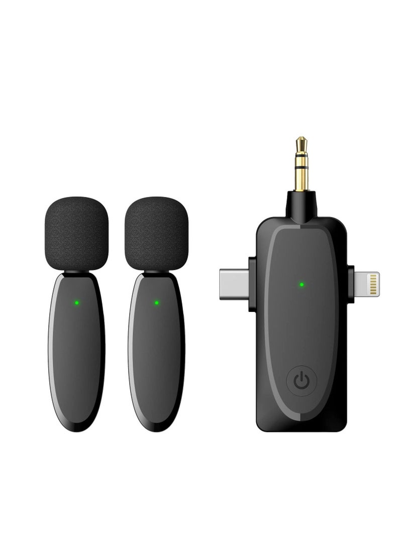 SYOSI 3 in 1 Dual Lavalier Microphone for iPhone iPad Android Phones Camera 2 Pack Wireless Lapel Video Recording - Image 1