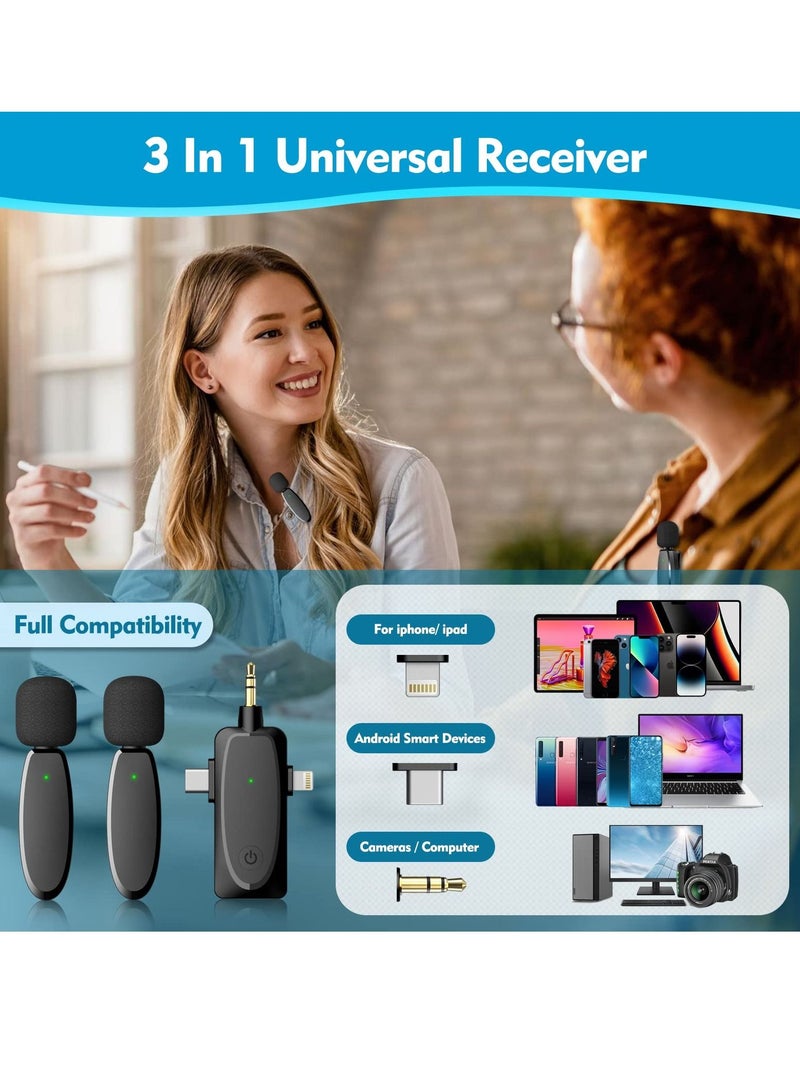 SYOSI 3 in 1 Dual Lavalier Microphone for iPhone iPad Android Phones Camera 2 Pack Wireless Lapel Video Recording - Image 4