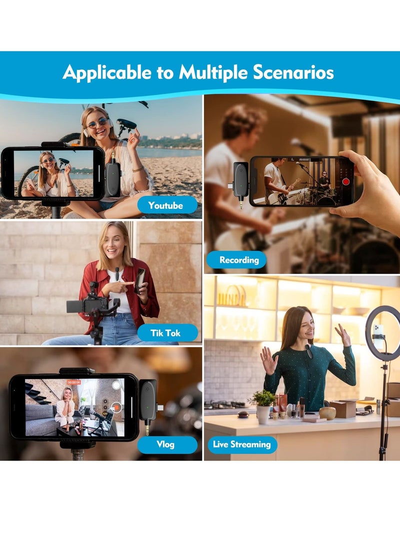 SYOSI 3 in 1 Dual Lavalier Microphone for iPhone iPad Android Phones Camera 2 Pack Wireless Lapel Video Recording - Image 5