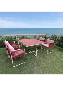 Radley 1 + 4-Seater Outdoor Dining Set 5-Piece Dining Set | Sturdy Kitchen Dining Table with 4 Dining Chairs | 1+4 Seater Modern Design Furniture for Home, Outdoor Garden Dining Room Red