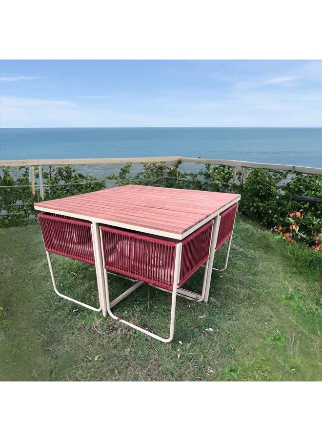DANUBE HOME - Radley 1 + 4-Seater Outdoor Dining Set 5-Piece Dining Set | Sturdy Kitchen Dining Table with 4 Dining Chairs | 1+4 Seater Modern Design Furniture for Home, Outdoor Garden Dining Room Red - Image 1