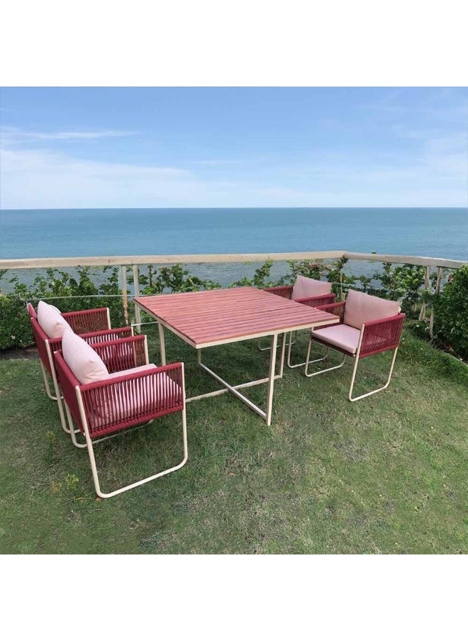DANUBE HOME - Radley 1 + 4-Seater Outdoor Dining Set 5-Piece Dining Set | Sturdy Kitchen Dining Table with 4 Dining Chairs | 1+4 Seater Modern Design Furniture for Home, Outdoor Garden Dining Room Red - Image 1