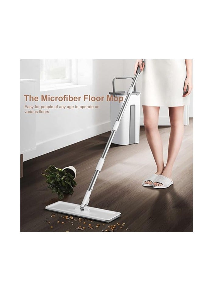 مساحة موب بشكل مسطح مصنوعة من مادة مايكروفايبر قابلة للعصر بدون استخدام اليدين برأس مرن 360 درجة (38×12.5 سم) مع فوطة واحدة فائقة الامتصاص ومقبض ستانلس ستيل قابل للتمديد متعدد الالوان - Image 2