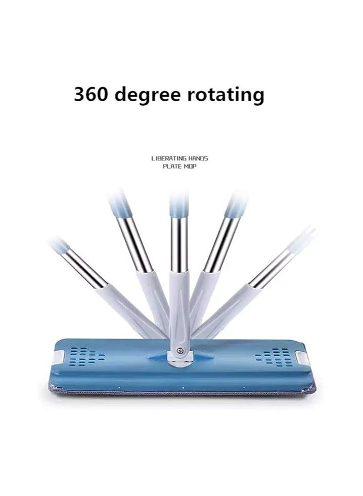 مساحة موب بشكل مسطح مصنوعة من مادة مايكروفايبر قابلة للعصر بدون استخدام اليدين برأس مرن 360 درجة (38×12.5 سم) مع فوطة واحدة فائقة الامتصاص ومقبض ستانلس ستيل قابل للتمديد متعدد الالوان - Image 3