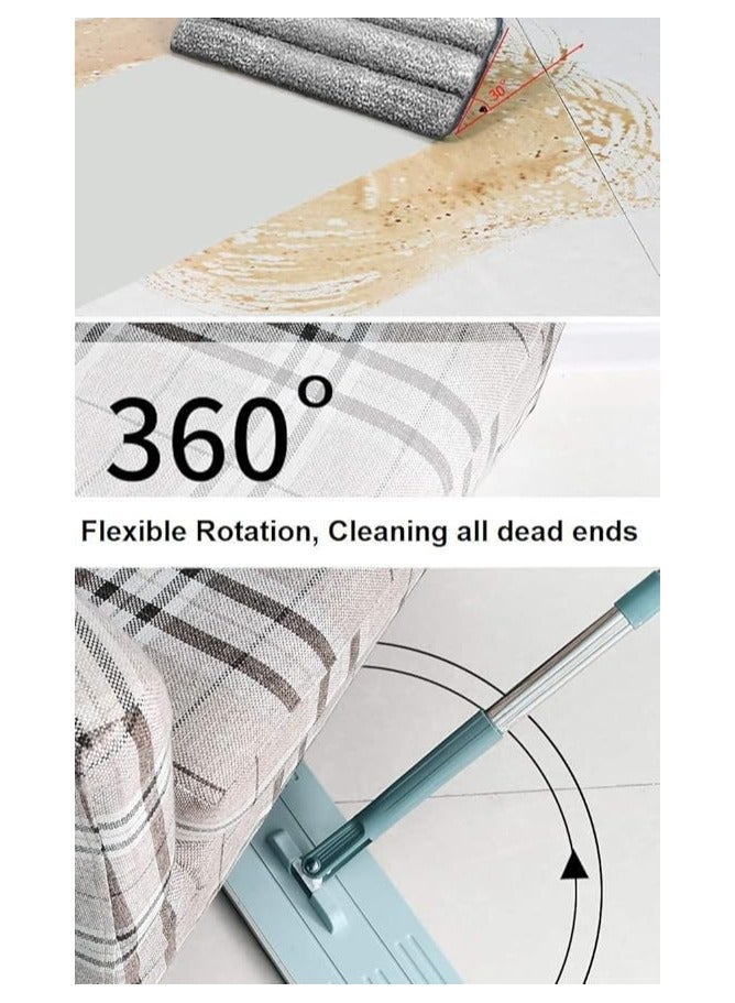 مساحة موب بشكل مسطح مصنوعة من مادة مايكروفايبر قابلة للعصر بدون استخدام اليدين برأس مرن 360 درجة (38×12.5 سم) مع فوطة واحدة فائقة الامتصاص ومقبض ستانلس ستيل قابل للتمديد متعدد الالوان - Image 4