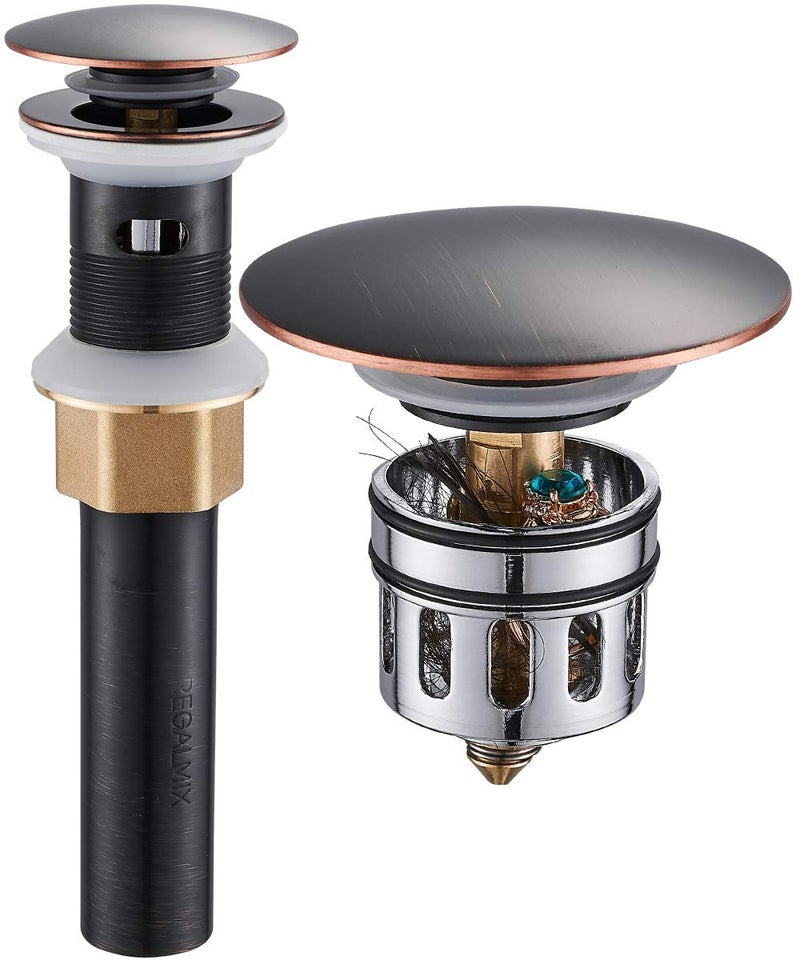 REGALMIX Vessel Sink DrainBathroom Popup Drain with Detachable Basket Stopper AntiExplosion and AntiClogging Drain Strainer Sink Drain Assembly with Overflow Oil Rubbed Bronze RWF083K
