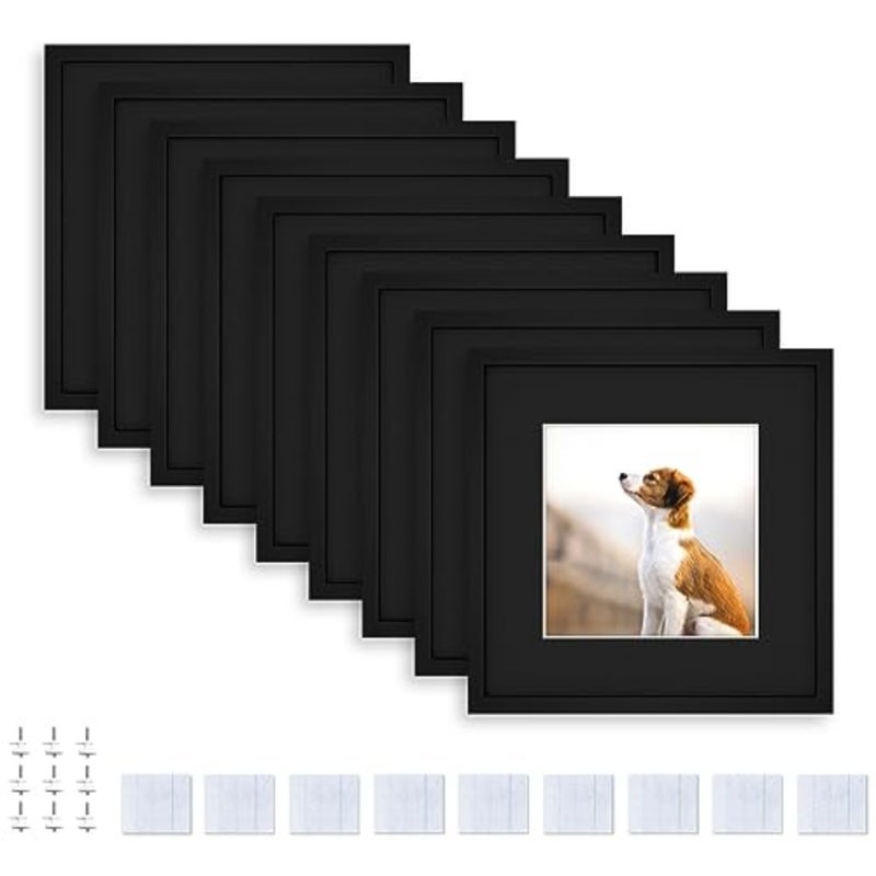 إطارات صور من بلاط الصور مقاس 8 × 8 تلتصق على الحائط، بلاط الصور قابل للتقشير واللصق، إطارات صور كمجموعة إطار حائط للمعرض - 9 قطع - Image 1